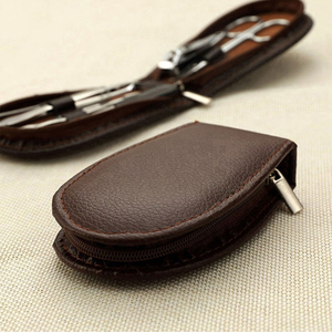 Kit de manucure professionnel léger et réutilisable de qualité supérieure, ciseaux à cuticules, pinces, ensemble de pinces à épiler, pochette en cuir PU simple - Product Image 3