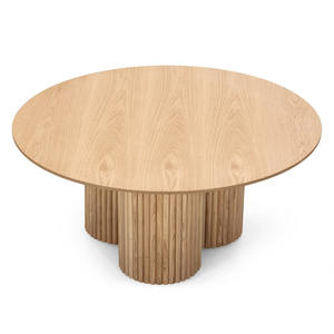 Mesa de Centro Moderna de Lujo, Redonda, de Madera Sólida, con Base Acanalada Tipo Trébol, Pedestal Grande de Chapa de Roble, para Hoteles - Product Image 2