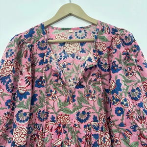 Vestido Casual Midi para Mujer, Tejido 100% Algodón, Liso, Manga Corta, Cintura Imperio, Estilo Babydoll, Cuello en V, Holgado, Funcional - Product Image 5