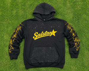 Sweat-shirt à capuche personnalisé noir avec strass et manches graphiques, sweat-shirt streetwear oversize, sweat-shirt à capuche avec logo personnalisé premium pour homme - Product Image 6