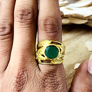 New Arrival Boho Floral Green Onyx <b>Ring</b> Ethnic Brass <b>Rings</b> Women 18k Gold Plated Starfish Band <b>Statement</b> Jewelry Wholesale/OEM - Product Image 4