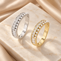 925 Sterling Silver Zircon Ring with Square Stone Row and White Bead Detail