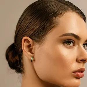 2Ct Round Cut Simulated <b>Emerald</b> <b>Stud</b> Push Back Earrings 14K Yellow Gold Plated - Product Image 4