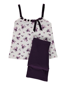 Conjunto de Pijama de Jersey para Mujer, Cintura Elástica Estampada, Largo Completo, 100% Algodón, para Verano y Primavera - Product Image 1