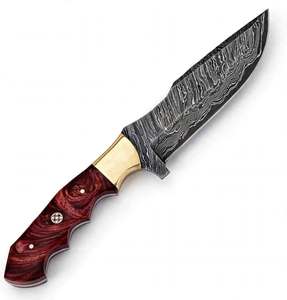 Cuchillo utilitario pesado de acero de Damasco hecho a mano con mango de madera de púrpura intenso y pomo de latón, herramienta artesanal - Product Image 1