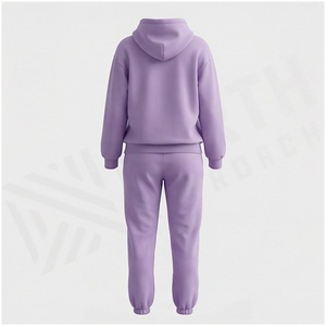Women's Hooded Sweatshirt and <b>Jogger</b> Tracksuit Set 100% Cotton Midweight Casual Solid Color Full Sleeve Drawstring Pocket - Product Image 2