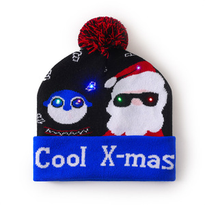 Bonnet en tricot noir unisexe avec pompon LED, motif sapin de Noël, bonnet lumineux pour l'hiver - Product Image 3