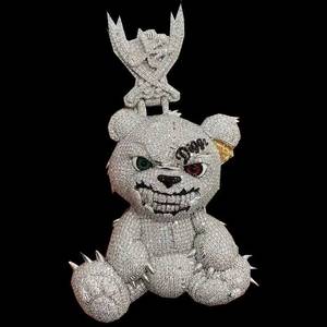 Iced Out Moissanite Bear Pendant 3D Cartoon <b>Charm</b> <b>Silver</b> Plated Hip Hop Jewelry for Party - Product Image 1