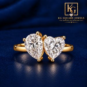 Bague de fiançailles en or 14 carats avec diamant de laboratoire en forme de cœur et de poire, double forme, certifiée IGI VVS, bijoux de luxe pour mariage - Product Image 4