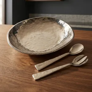 Handmade Metal Serving <b>Plate</b> Round Hammered Finish Modern Design Solid Pattern Party Dining <b>Decorative</b> Dish - Product Image 4