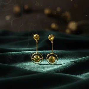 Pendientes Geométricos de Plata de Ley 925 con Baño de Oro de 14K y Cristal Amarillo Citrino, Joyería Ligera - Product Image 2