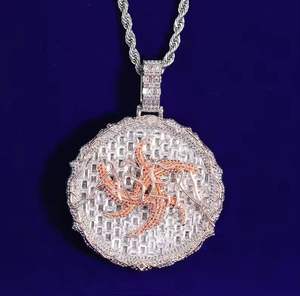 Colgante de Lujo con Incrustaciones de Moissanita y Perla de Agua Dulce en Plata de Ley 925, Diseño Redondo Clásico Estilo Hip Hop - Product Image 2