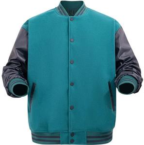 Veste varsity noire pour homme avec manches en PU marron, col rabattu, fermeture boutonnée, style décontracté, vêtement d'automne - Product Image 6