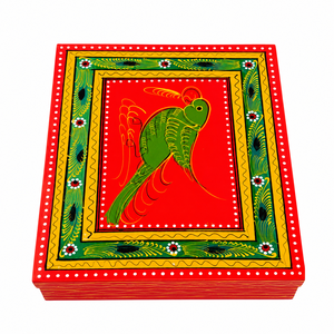 Hand Painted Parrot Wooden Low Foot <b>Stool</b> Traditional Indian Chowki Decorative Puja Seat Home Decor Furniture - Product Image 2