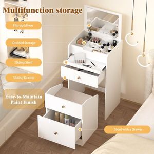Mini coiffeuse blanche compacte avec chaise et tiroirs – Table de maquillage mignonne pour une utilisation optimale - Product Image 4