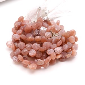 Cuentas de piedra lunar de melocotón natural talladas a mano, cuentas de piedras preciosas talladas a mano, cuentas de piedra lunar con perforación lateral para joyería - Product Image 3