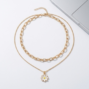 Collier pendentif fleur de marguerite plaqué or, chaîne à maillons, bijoux floraux vintage naturels pour femme, cadeau de fête - Product Image 2
