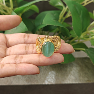 New design oval cat's eye gemstone <b>adjustable</b> <b>ring</b> solid brass 18k gold plated snake texture band bohemia style cocktail <b>rings</b> - Product Image 2