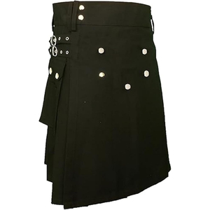 Handmade Cotton Jeans Fabric Utility Kilt For Men With Belt <b>Loops</b> Functional Pockets And Reinforced Stitch Lines - Product Image 1