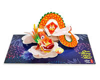 Tarjeta de Felicitación 3D con Arte en Papel y Símbolo del Dragón del Zodiaco, Modelo Pop-up Hecho en Vietnam, Venta al por Mayor HMG