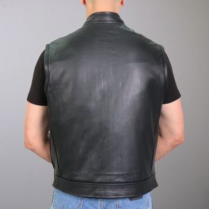 Chaleco de cuero estilo club para hombre con cuello y cordones laterales, para portar ocultamente, ideal para motociclistas. - Product Image 4