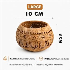 Handmade Eco-Friendly Vintage Coconut Shell Disposable <b>Tealight</b> Candle Holder Customized Daisy Carving Heat Resistant Party - Product Image 2