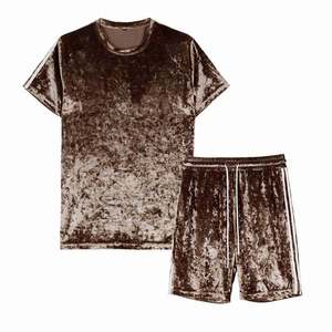 custom summer <b>velvet</b> two piece casual outfit breathable button <b>shirt</b> elastic shorts wholesale unisex <b>velvet</b> <b>shirt</b> and short fash - Product Image 6