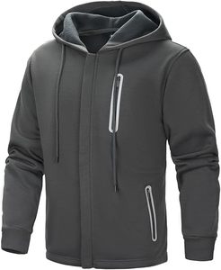 Sweat-shirt à capuche pour homme, couleur unie, coton, molleton français, décontracté, coupe classique, poche zippée, design automne - Product Image 4
