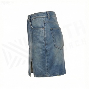 Jupe mini en jean taille haute pour femme avec poches, style décontracté crayon, bleu délavé, toutes saisons - Product Image 3