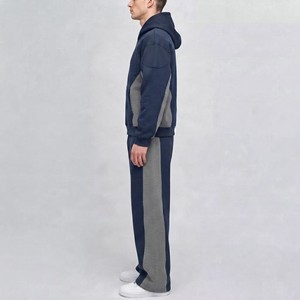 Men's Light Blue Full <b>Zip</b> <b>Hooded</b> Sweatshirt Set Solid Color Cotton Tracksuit Regular Fit Casual Jogger Outfit Winter Printed - Product Image 6