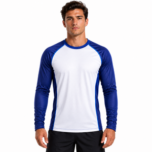 Camisetas Deportivas Casuales de Otoño para Mujer, de Manga Larga, Cuello Redondo, de Algodón, con Forro Polar, Anti-UV, Bordadas, de Secado Rápido, en Color Azul y Blanco - Product Image 1