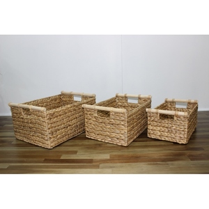 Natural Water Hyacinth Rectangle Storage <b>Baskets</b> With Handles Rustic Multi Purpose Neatening <b>Basket</b> for Home Desktop Use - Product Image 5