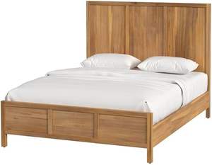 Duradera cama tamaño Queen de color marrón claro con diseño tradicional de madera de alondra estilo de madera maciza de Specialties Company - Product Image 1