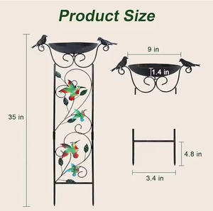 Soporte Decorativo de Metal para Baño de Pájaros con Diseño de Colibrí y Flores, Tazón de Agua para Jardín Exterior, Decoración para Patio y Jardín - Product Image 4