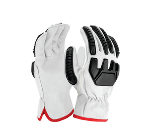 Gants de sécurité en cuir avec pointes des doigts antidérapantes à motif de pneu de tracteur, manchette droite, bordure rouge, usage général - Product Image 6
