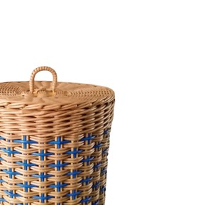 Premium Quality Rattan <b>Basket</b> <b>With</b> <b>Lid</b> And Blue Pattern Handwoven Storage Bin Decorative Organizer For Elegant Home Spaces - Product Image 2