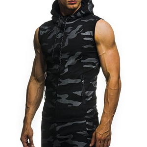 Chaleco sin mangas con capucha para hombre, estampado de camuflaje, cortavientos, con cremallera frontal, deportivo, corte regular, para otoño - Product Image 3