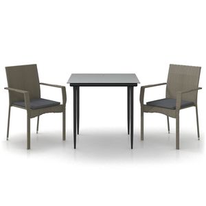 Set da Pranzo da Giardino in Rattan Grigio per 2 Persone, Struttura in Alluminio, Resistente alle Intemperie, Design Contemporaneo - Product Image 2