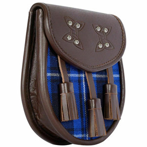 Sporran hybride semi-formel en cuir marron à motif tartan bleu Ramsey avec ceinture à chaîne – Accessoire le plus vendu pour costumes - Product Image 2