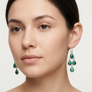 Natural Malachite <b>Dangle</b> <b>Earrings</b> 925 Sterling <b>Silver</b> Pear Cabochon Gemstone Handmade Statement Jewelry Gift For Women - Product Image 5