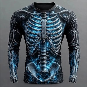 เสื้อยืดแขนสั้นผู้ชายลายโครงกระดูกพิมพ์ 3 มิติ สีเขียวเรืองแสง คอกลม ทรงหลวม สไตล์โกธิค ระบายอากาศได้ดี แห้งเร็ว ผลิตจากผ้าโพลีเอสเตอร์ถัก - Product Image 3