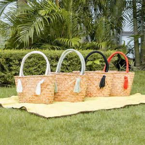 Nuevo estilo, nuevo bolso de actualización, hecho a mano bolso, bolso de paja con borla, bolso de paja perfecto para mujer, productos de moda, bolso de mano informal - Product Image 1