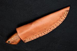 Damascus Steel Fixed Blade Skinner Knife Olive wood Handle with Leather Sheath Full Tang Hunting Camping Knife OEM - Product Image 4