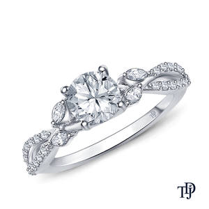 Bague de fiançailles de luxe en or 18 carats, inspirée des motifs végétaux, avec diamants naturels taille marquise et taille rond, bijoux de créateur pour mariée - Product Image 4