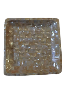 Plateau décoratif carré avec motif en nacre à carreaux, design moderne, pièce d'artisanat sculptée - Product Image 2