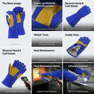 Gants de soudage de sécurité en cuir de vachette renforcé avec paume et pouce, certifiés CE, antistatiques, doublés polaire, protection intégrale contre la chaleur et les brûlures - Product Image 3