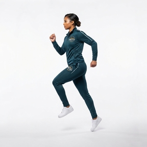 <b>Women</b> Solid Color Full Sleeve Zipper Tracksuit <b>Set</b> Sporty Regular Fit All Seasons Wear Breathable Knitted Polyester Cotton - Product Image 4