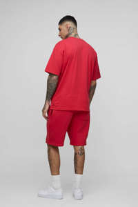 Conjunto de 2 piezas de camiseta oversize con estampado puff y pantalones cortos para gimnasio, entrenamiento y ropa urbana para hombre - Product Image 2