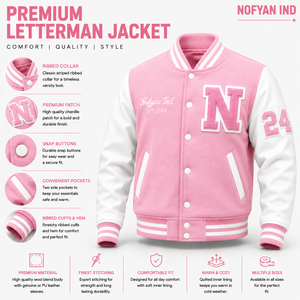 ผู้ผลิตเสื้อแจ็คเก็ตวาร์ซิตี้แบบกำหนดเอง ขายส่งเสื้อแจ็คเก็ต Letterman รับผลิตแบบ OEM/ODM เสื้อแจ็คเก็ตบอมเบอร์ปักโลโก้สำหรับผู้ชายและผู้หญิง คุณภาพพรีเมียม - Product Image 1