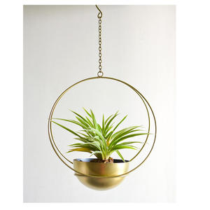 Pot de fleurs suspendu en métal doré de luxe moderne, pot de fleurs circulaire en fer, décoration murale intérieure et extérieure, support de plantes de jardin avec chaîne et crochet - Product Image 6